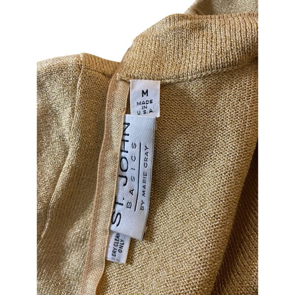 St John Basics by Marie Gray Gold Metallic Knit Top Mock Neck Short Sleeve M USA - Picture 9 of 9